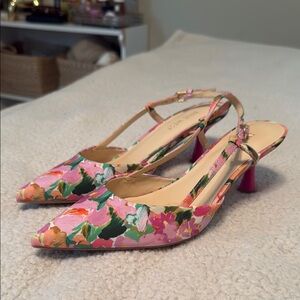 Nine West Floral Pink Slingback Heels